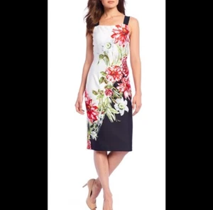 Adrianna Papell Floral Square Neck Scuba Knee Length Sheath Dress in size 16 - Picture 1 of 6