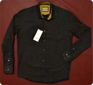 Men's Navy Blue Long Sleeve Button Down Double G Monogram Cotton Shirt - Picture 1 of 7