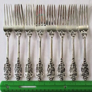 8 Dinner Forks FB Rogers GRAND ANTIQUE Rose Floral Baroque Silverplate Flatware - Picture 1 of 15