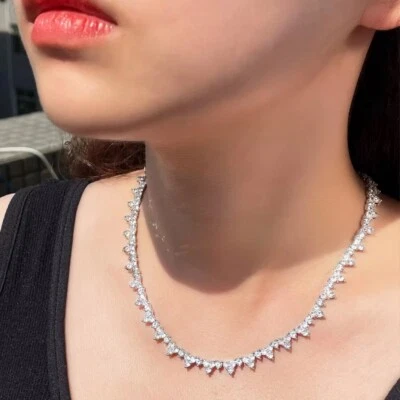 18 Ctw Round Lab-Created Diamond Wedding Tennis Women's Necklace Platinum Plated - Image 1 of 4