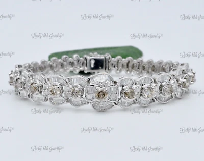 Brazalete de diamantes naturales blancos y champán de oro blanco macizo de 14 k de 4,20 quilates 6,25 pulgadas Foto 1 de 4