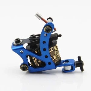 Handmade Steel Frame Tattoo Machine Gun 10 Wrap Coils for Liner Shader Blue - Picture 1 of 5