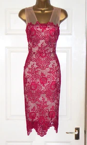 Phase Eight red nude lace pencil wiggle evening party cocktail dress size 12 10 - Picture 1 of 4