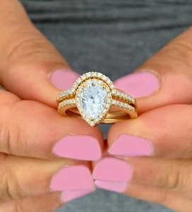 IGI Certified 14k Solid Yellow Gold Pear Cut Diamond Engagement Ring 2.00ctw - Picture 1 of 11