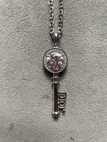 Collana Vintage Christian Dior Enorme Chiave Argento Strass 18”.