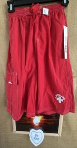 NWT eLifeguard youth boys M red swim trunks mesh brief liner pockets drawstring - Picture 1 of 6
