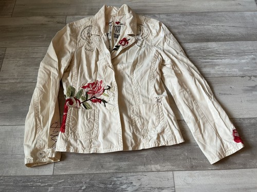 OFF WHITE Giacca Blazer Johnny Was Off Bianco Cotone Floreale Ricamata Grande Splendida!