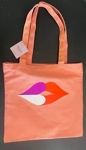 Kate Spade Heart/ Lips Canvas Tote Bag with Interior Pocket, Peach, multi - Picture 1 of 7