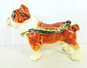 Bull Dog mini Jeweled Pewter Trinket Box canine decor - Picture 1 of 2