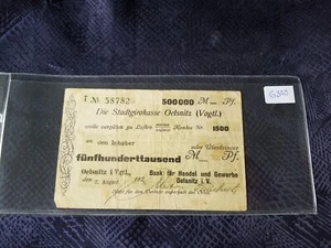 German Inflation Banknote - Oelsnitz 500000 Mark 1923 (Tape/Tears) - G308 - Picture 1 of 2
