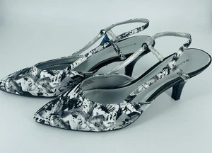 BANDOLINO "BDIBELIEVE" WOMEN'S BLACK White LEATHER SLING BACK HIGH HEEL SZ 9M - Picture 1 of 5