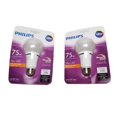 Philips LED Light Bulbs 2 Pack 14W 75W Replacement Warm Glow Dimmable Soft White - Image 1 of 3