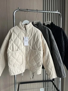 2025 Women's Vintage Cotton Jacket, Quilted High Collar Coat with Large Pockets - Picture 1 of 8