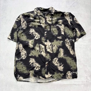 Vintage Hawaiian Shirt Mens Medium Navy Silk Floral Aloha Short Sleeve - Picture 1 of 6