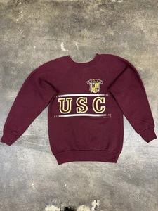 Vintage 70s Hugger USC Trojans Kids Crewneck Maroon Big Print Size M (10-12) - Picture 1 of 8