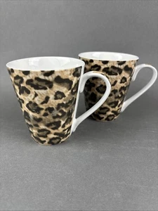 Tienshan Fine China Leopard Print Coffee Mug /Cup Holds 10 Oz Set Of 2 - Picture 1 of 5