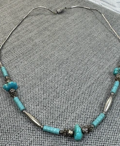 Vintage Native American liquid Silver Beaded Nugget & Rondelle Necklace 21” - Picture 1 of 7