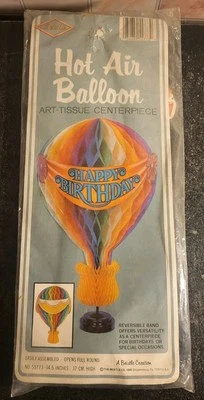 Centro de mesa Beistle 1985 14,5" feliz cumpleaños globo aerostático tejido nuevo/sellado  Foto 1 de 2