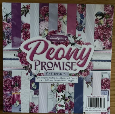 Hunkydory 8"x8"  Peony Promise Paper Pad (42  Double-sided Sheets + extras) - Image 1 of 2