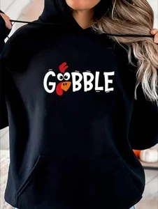 Gobble Woman Hoodie Kangaroo Pocket Print Funny Graphic Hoodies Autumn Casual Sw - Picture 1 of 7