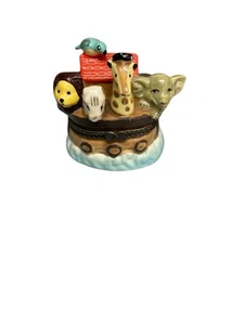 Noah's Ark Ceramic Hinged Trinket Box - Bird, Giraffe, Elephant, 2" Tall - Picture 1 of 13