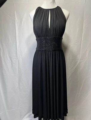 JS Boutique Black Sz 6 Dress Beaded Waist Hem Sleeveless Halter Cocktail Elegant - Image 1 of 4