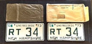 1973-74 New Hampshire 2 Digit RT (Recreational Trailer) License Plate Set #34 - Picture 1 of 2