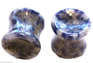 PAIR-Stone Sodalite Blue Concave Saddle Flare Ear Plugs 11mm/7/16" Gauge - Picture 1 of 3