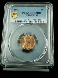 1972 1C Lincoln Cent PCGS MS63RD DDO FS-108 Shield Label #1159 - Picture 1 of 3