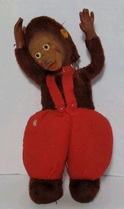 Vintage Straw Stuffed Rubber Face Monkey Toy Red Suit - Picture 1 of 13