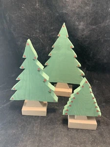 Vintage Handmade Wood Christmas Trees For Christmas Village Display Set of 3 - Picture 1 of 20