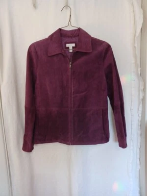 Charter Club Women's Sz Med Purple Leather Suede Jacket Full Zip Pockets 0006 - Image 1 of 4