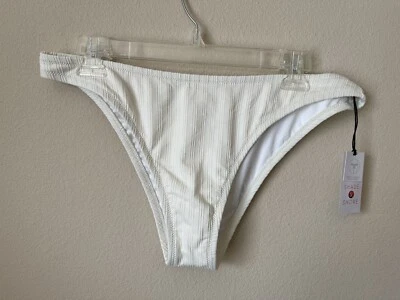 Shade & Shore Women’s Ivory Cream Striped Lowest Coverage Extra Cheeki Bikini L - Image 1 of 4
