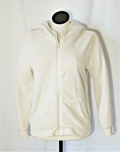 Sherpa-Look Fleece Full Zip Hoodie Damen L Taschen Freizeit Elfenbein Weiß - Bild 1 von 7