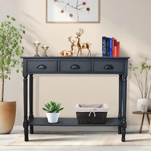 Modern Burlington Solid Wood Console Table with 3 Drawers, 9"D x 39.5"W x 32"H - Picture 1 of 36