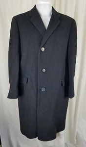 Vintage Hickey Freeman Pinstripe Long Winter Wool Cashmere Coat Peacoat Mens 40 - Picture 1 of 12