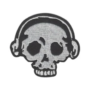 DJ SKULL IRON ON PATCH 2.8" Skeleton Headphones Music Biker Embroidered Applique - Picture 1 of 2