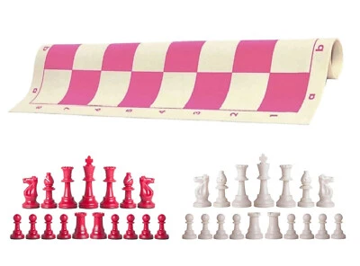 Piezas de ajedrez rojas y blancas tablero de vinilo rosa de 20" - Juego de ajedrez de un solo peso Foto 1 de 4