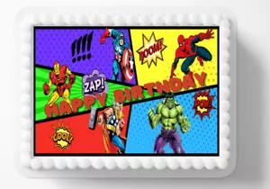 Comics Super Hero Edible Image Personalized Kids Birthday Party Cake Topper - Picture 1 of 1