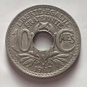 Rare 1917 France 10 Centimes Foreign Currency Coin Free Shipping - Picture 1 of 4