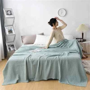 100% Cotton Waffle Plaid Blanket, Luxurious Knit Throw Blanket, Soft Cozy Cover  - Picture 1 of 18