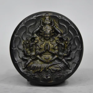 Chinese Tibet Buddhism Hongshan Culture Natural Meteorite Iron Guanyin Statue - Picture 1 of 6