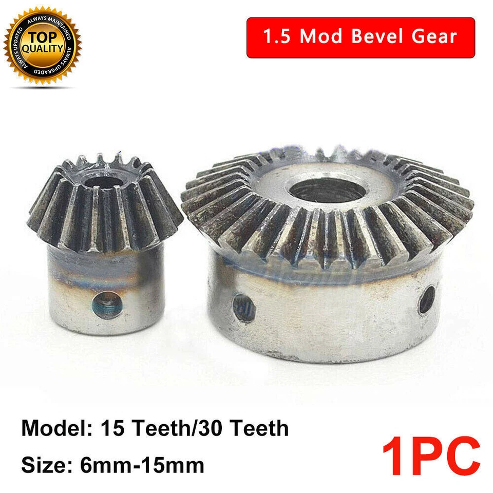 5/6/8/10/12/15mm Zahnrad Schrägverzahnung 90° Getriebe Stirnrad 1.5Mod 15T/30T - Bild 1 von 4