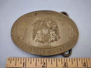 Vintage Western Union Telegraph Company Brass Belt Buckle Eagle - Picture 1 of 4