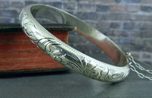 Brazalete Brazalete Bisagras Vintage Japón Plata de Ley 925 Estampado Grabado - Imagen 1 de 8