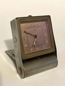 Incredible Vintage Art Deco Jaeger Travel Clock in Metal Stand 2-day back winds - Picture 1 of 8
