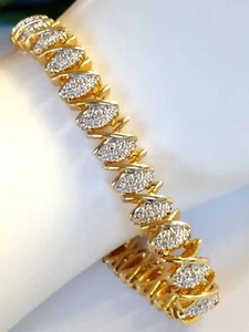 Sterling Silver Gold Vermeil Diamond Tennis Bracelet by Heng Ngai 7.5" 11.5g - Picture 1 of 11