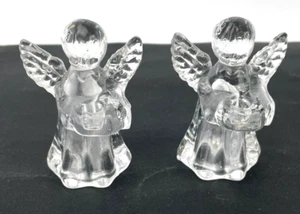 Juego de 2 candelabros de ángel de vidrio transparente pequeños vintage de 2-1/2" de alto - Imagen 1 de 10