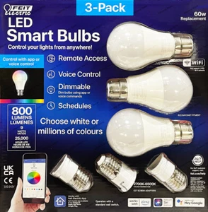 FEIT Colour Changing Smart Wi-Fi LED Bulb 3 Pack E27/B22 800 Lumens - Picture 1 of 1