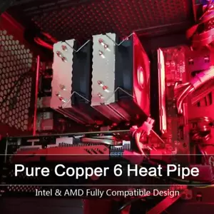 6 Heatpipe-Kühlung CPU-Kühler Lüfter 4-Pin-PWM leiser Kühler (2 Lüfter) - Bild 1 von 7